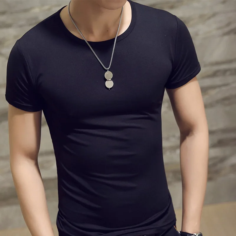 Мужская футболка с круглым вырезом Повседневная Однотонная из хлопка коротким