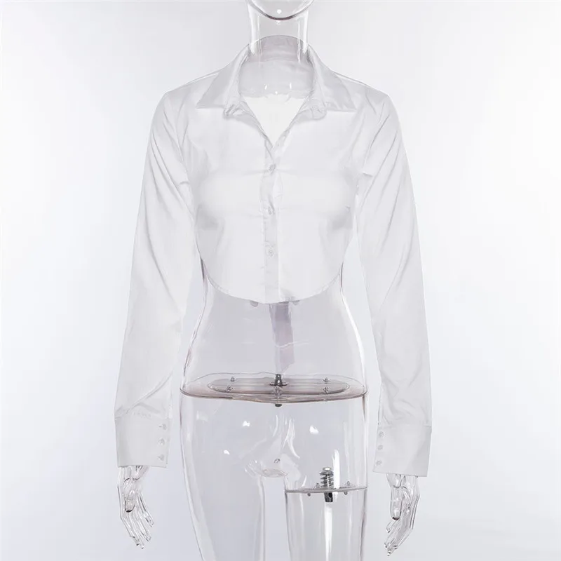 yuqung Women backless blouse short shirt long sleeve female crop top white Elegant button lace up ladies 2019 | Женская одежда