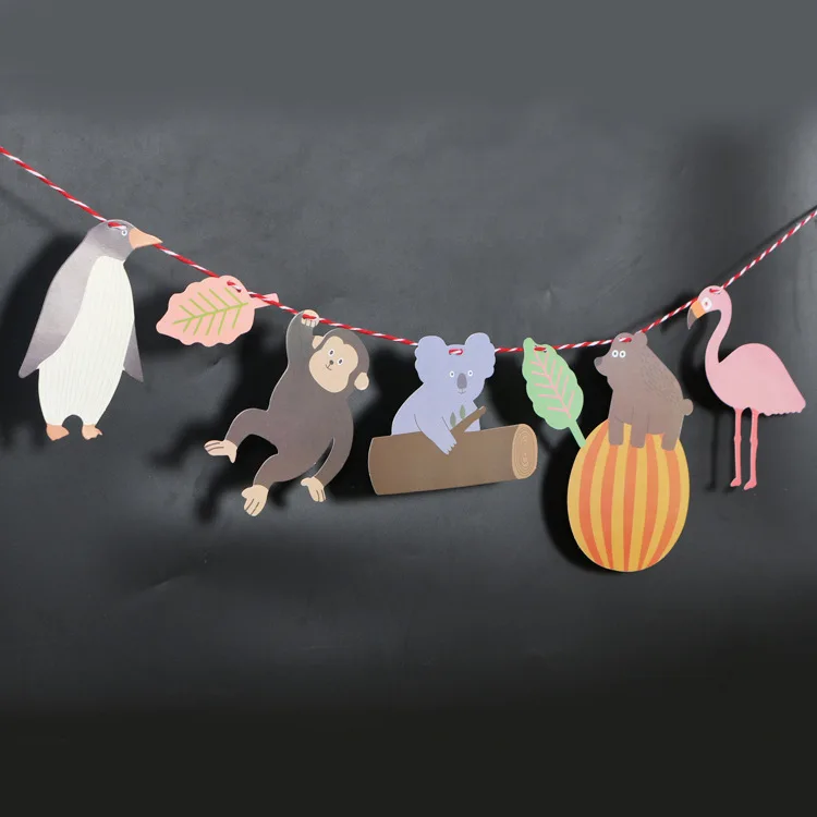 1 Набор бумажный баннер с животными флажки тематикой зоопарка подвесные гирлянды