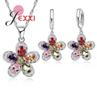 Женский комплект из колье и серёг, из серебра 925 пробы, с прозрачными кристаллами и подвеской в виде цветка