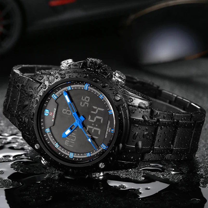 

NAVIFORCE Military Sports Watches Men Stainless Steel Fashion Luxury Brand Digital Quartz Analog Wristwatches Relogio Masculino