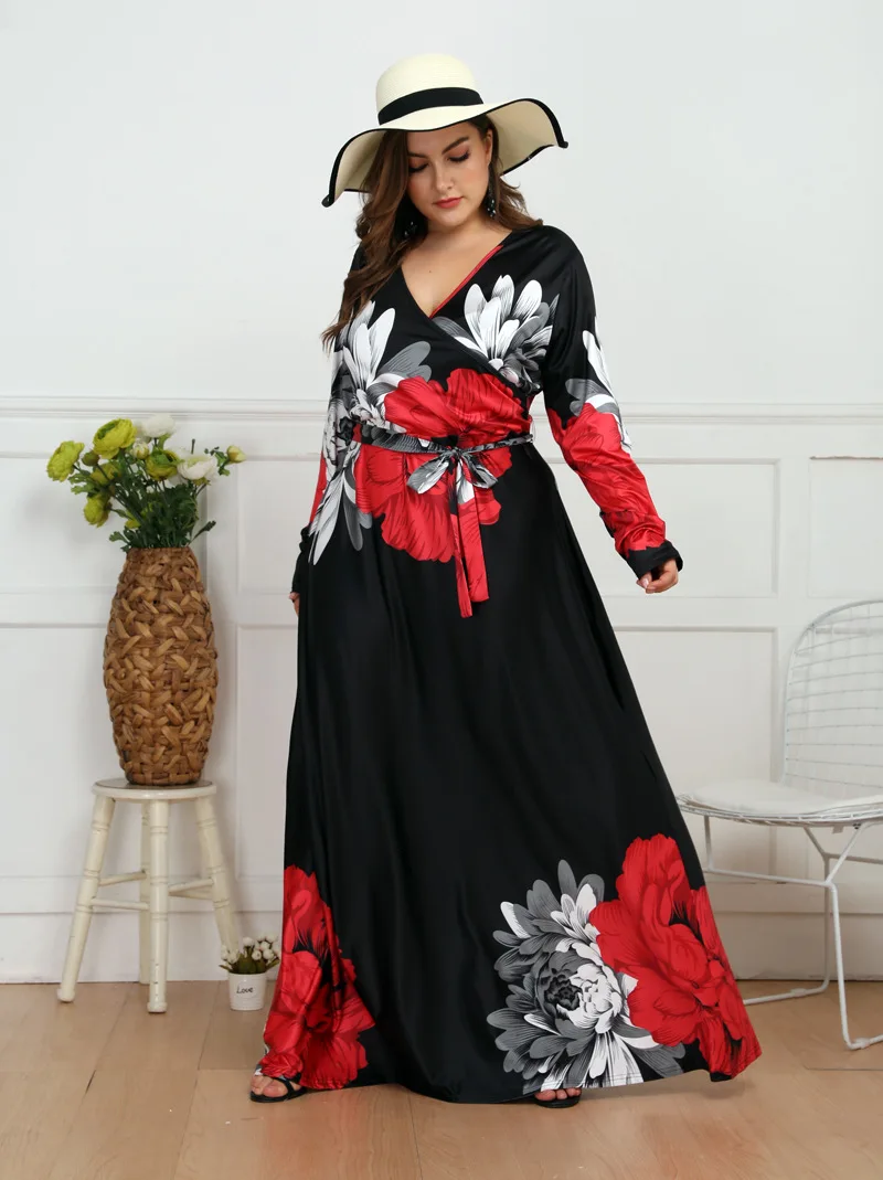 Женское винтажное платье с цветочным принтом и длинным рукавом элегантные