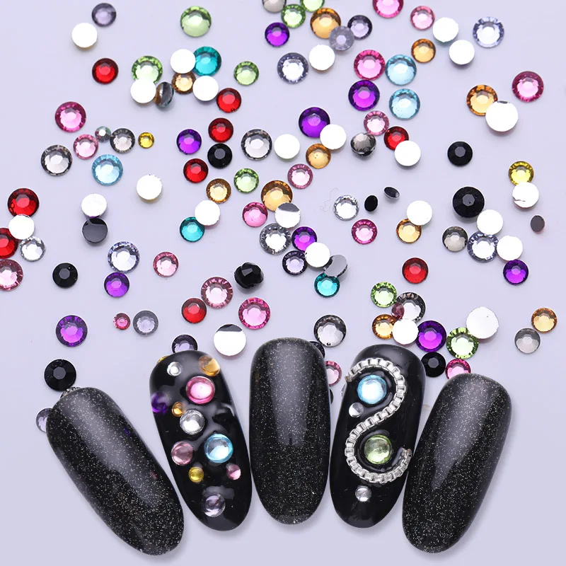 2000 шт. красочные 3D Стразы для ногтей с плоским основанием разных размеров круглые