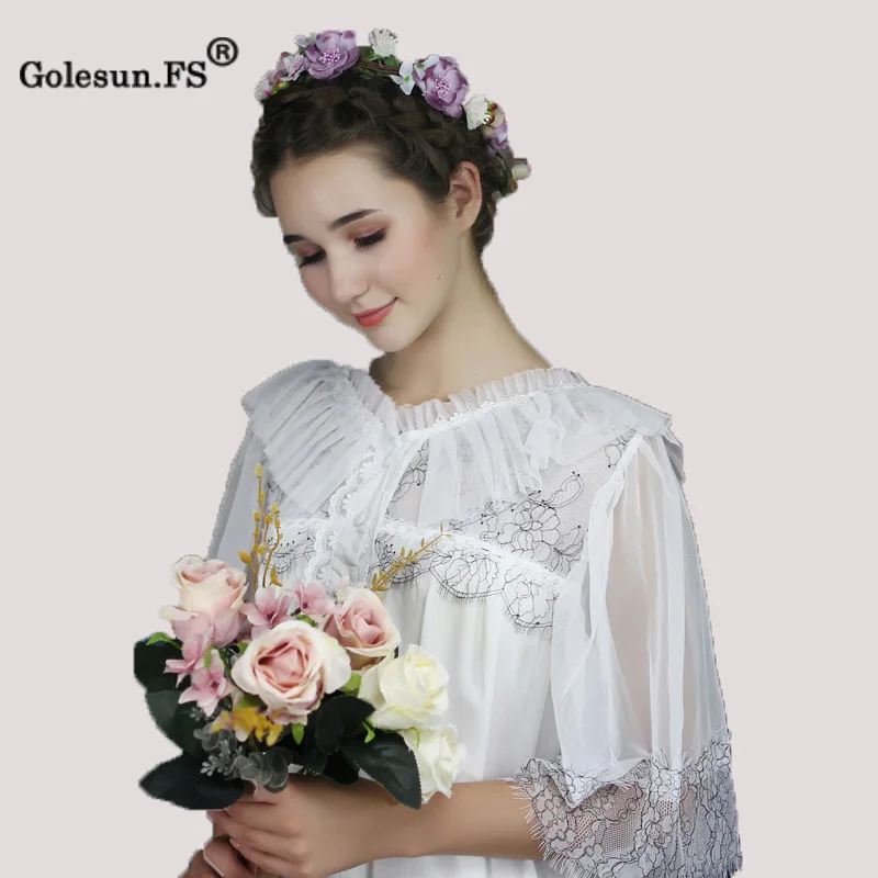 

Высококачественная осенне-зимняя женская элегантная кружевная рубашка из чистого хлопка, женская сексуальная пижама принцессы с цветочны...