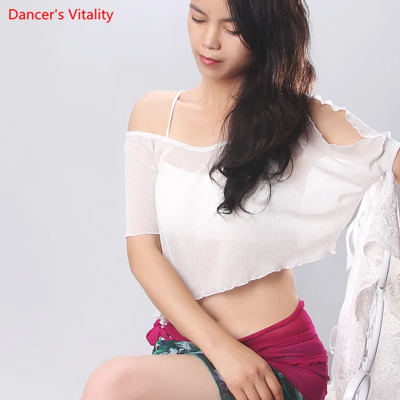 Сексуальная чистая пряжа с коротким рукавом восточные костюмы танец живота топ