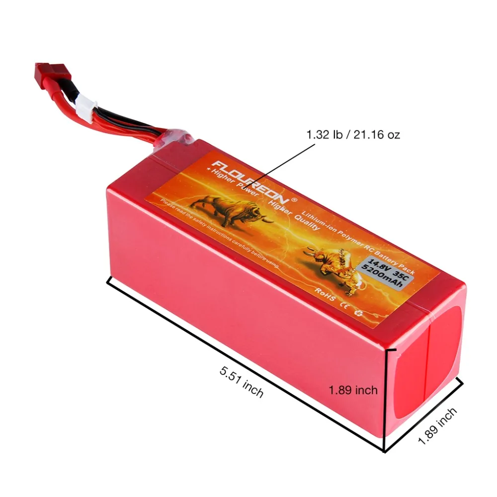 Floureon 14 8 v 5200 maH 35c с t-образной вилкой/XT60 разъем для Вертолет Лодка quodcopter