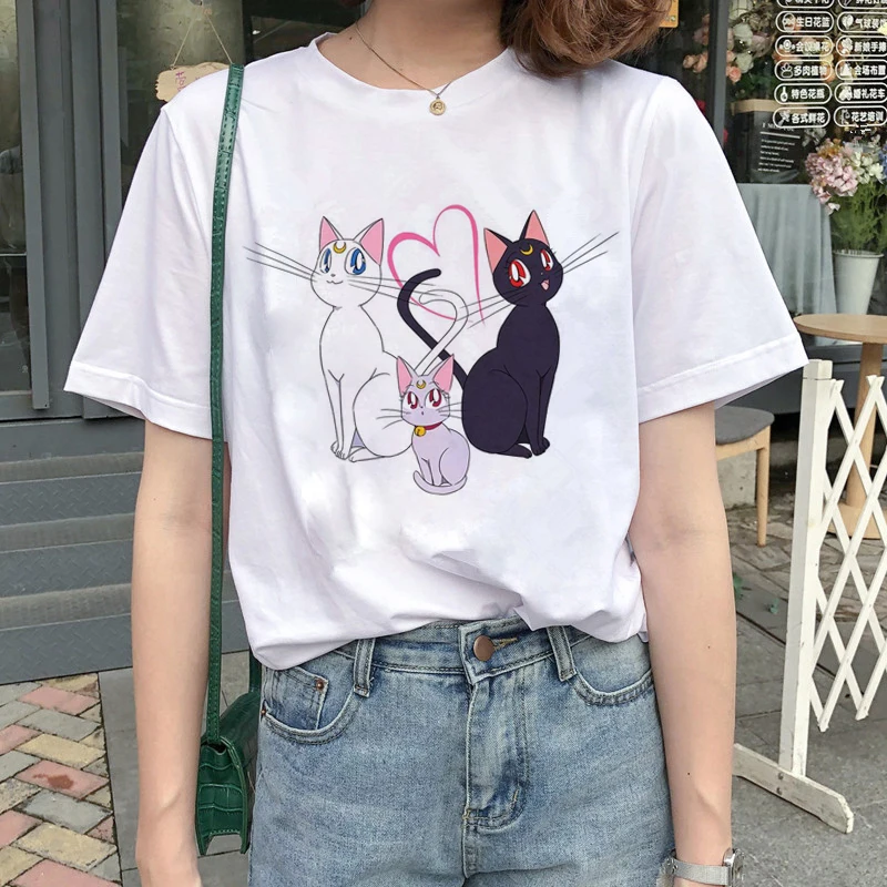 Kawaii Сейлор Мун футболка Женская Harajuku Ullzang мультяшная футболка 90s Милая футболка с принтом гранж корейский стиль футболки женские