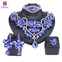 luxury crystal rhinestone flower necklace bracelet earrings ring set for women wedding bridal jewelry sets 5 colors