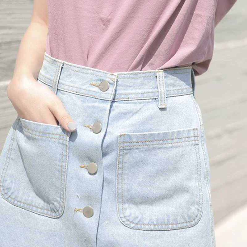 Новые летние женские джинсовые юбки с высокой талией карманом спереди