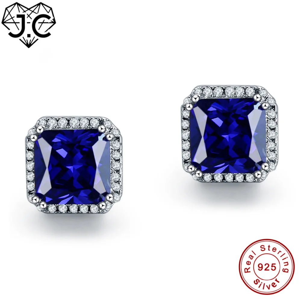 

J.C Sapphire Blue & Ruby White Topaz Luxury Earrings Solid 925 Sterling Silver Earrings Fashion Fine Jewelry Gift of Women
