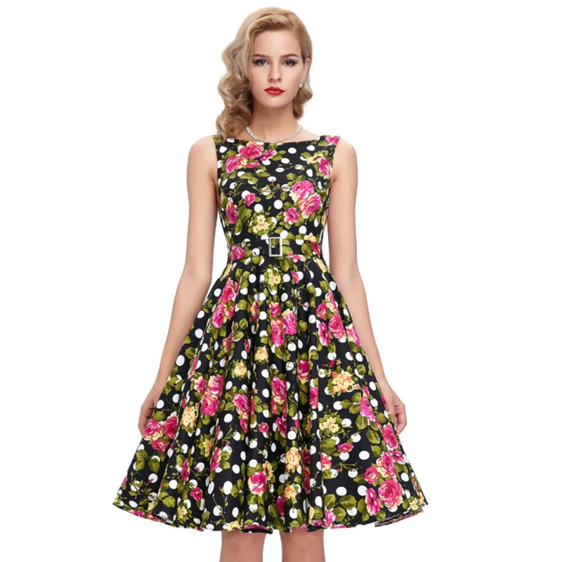 Женские ретро Pin Up летнее платье Хепберн 50 s 60 рокабилли халат Цветочный принт