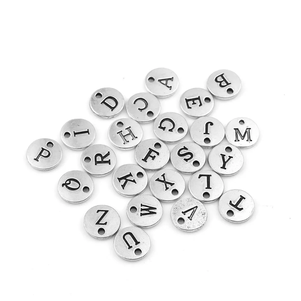 DoreenBeads подвески из сплавов на основе цинка Круглые серебристые с надписью A Z
