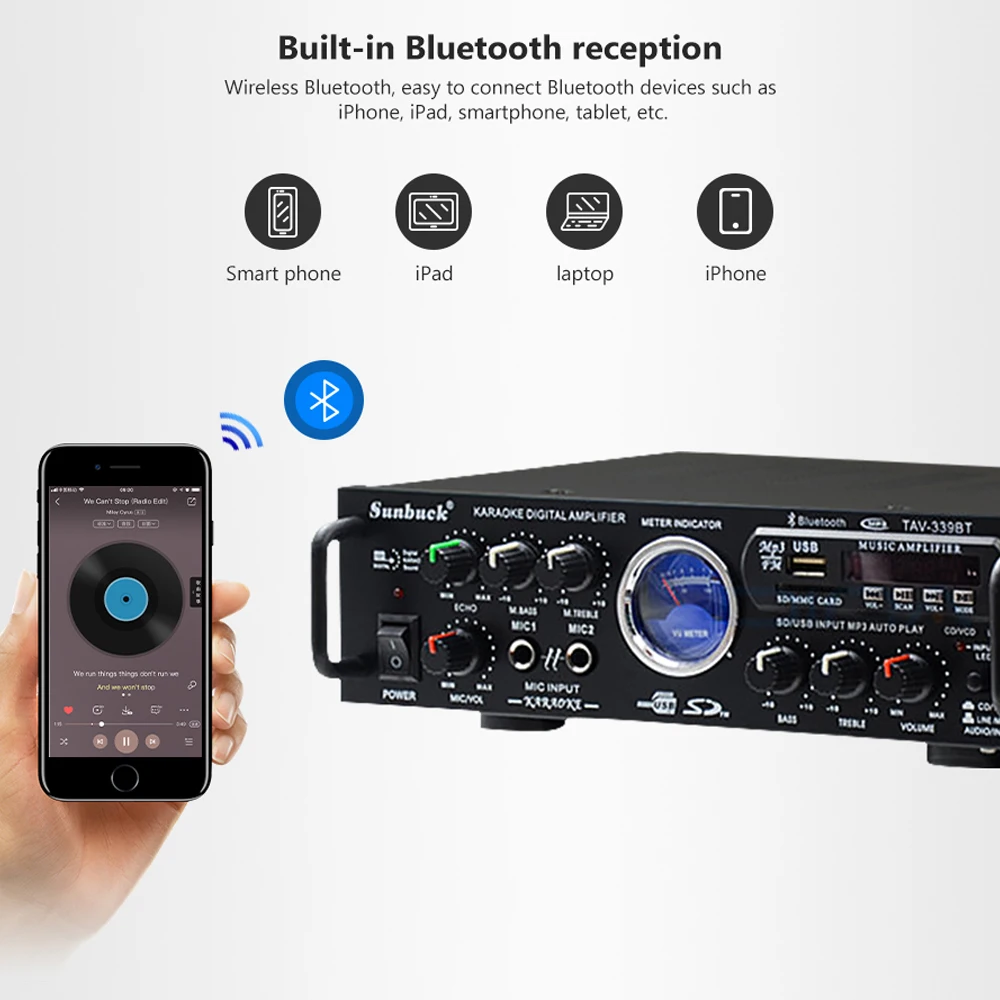 SUNBUCK 2 0 каналов HiFi Bluetooth Стерео AV усилитель домашний кинотеатр аудио Радио