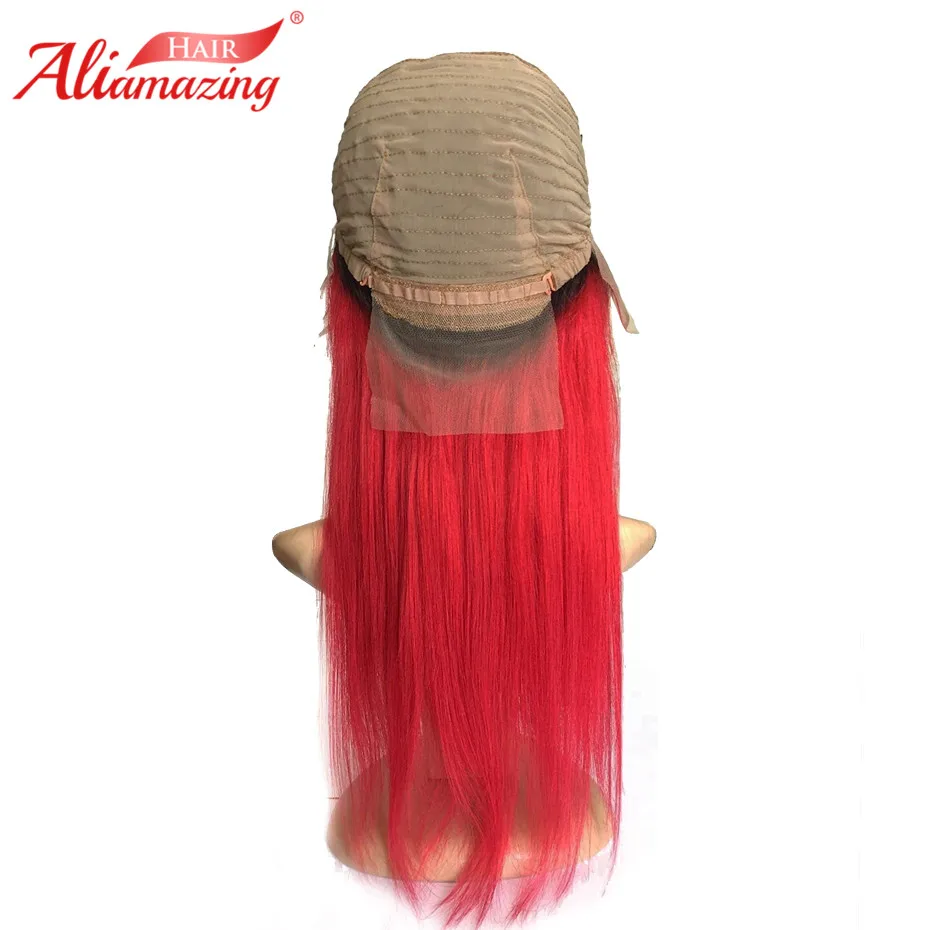 Ali Amazing Brazilian Silky Straight 150% Lace front Wig Remy Hair Ombre Red burgundy Human With Baby and Hairline | Шиньоны и парики