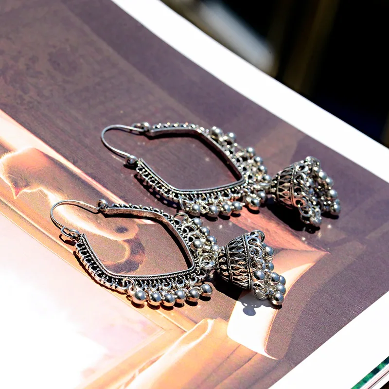 TopHanqi Brinco женские антикварные индийские Jhumki Jhumka Большие колокольчики Висячие Серьги Большие Подвески этнические цыганские украшения