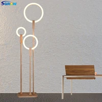 SGROW Nordic Acrylic Ring Floor Led Lamp Light Fixture Solid Wooden Base Indoor Lighting for Bedroom Living Room Standing Lights