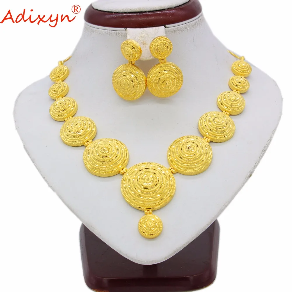 Adixyn Индийский Золотой/Медный ювелирный набор, ожерелье и серьги, африканские/нигерийские Свадебные аксессуары, подарок для невесты N06081