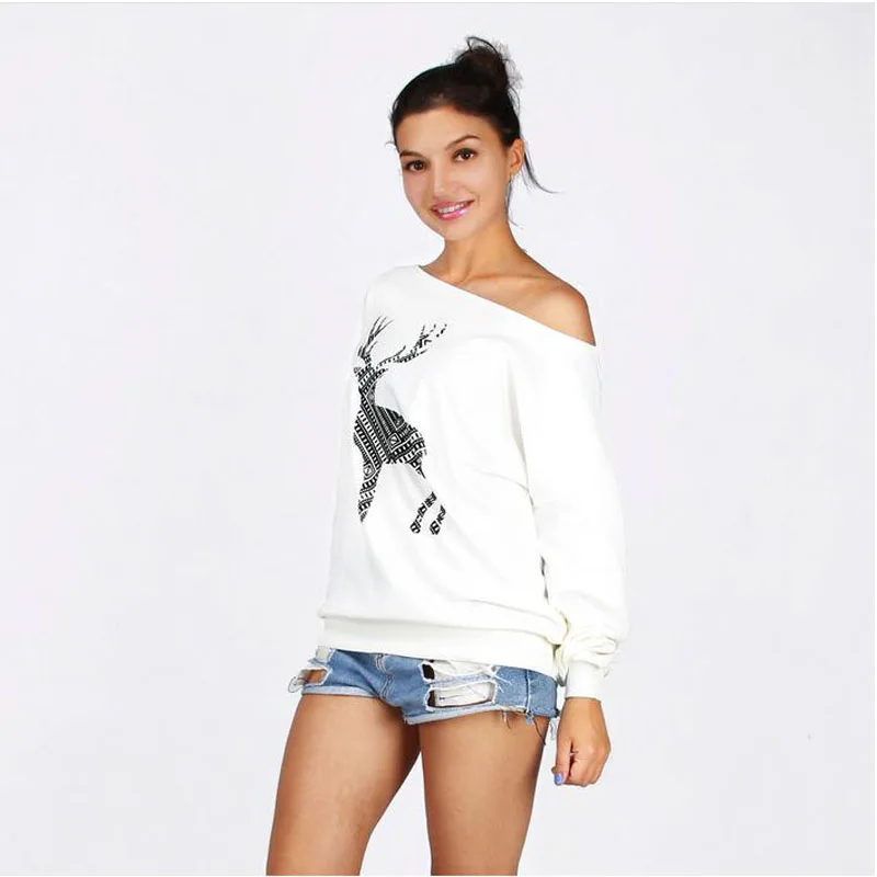 Christmas Sweatshirt Women Autumn Winter New Casual Off Shoudler Tops Print Loose Cotton Plus Size | Женская одежда