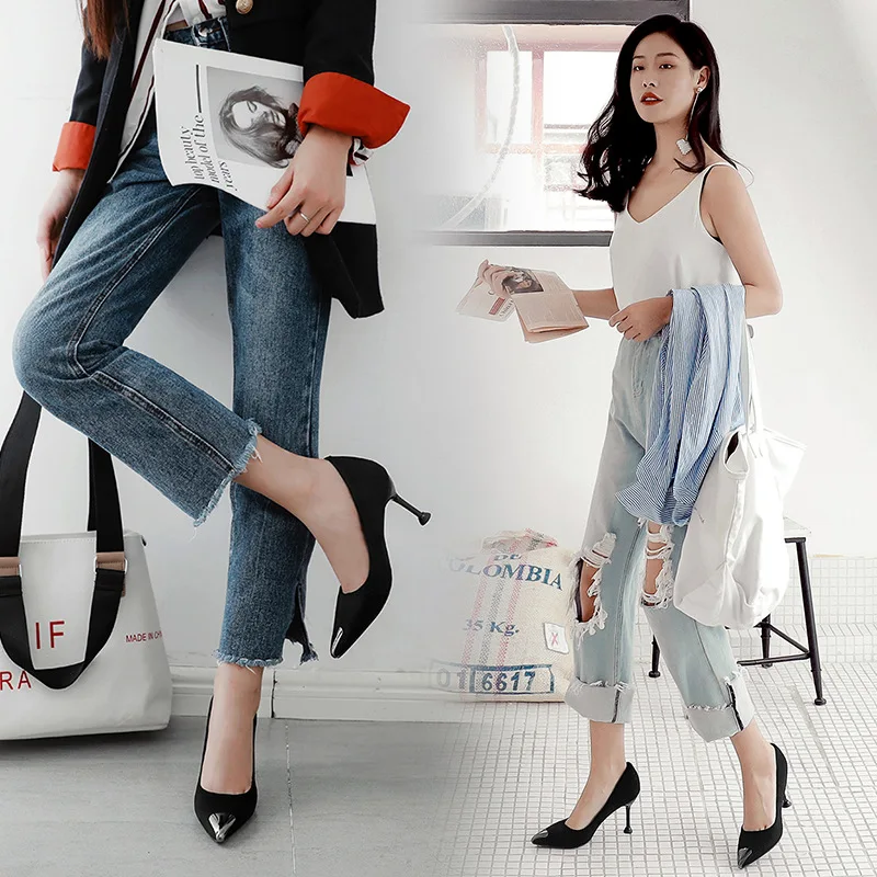 Новинка 2019 года сезон весна Корейская версия тонкие женские туфли на высоком