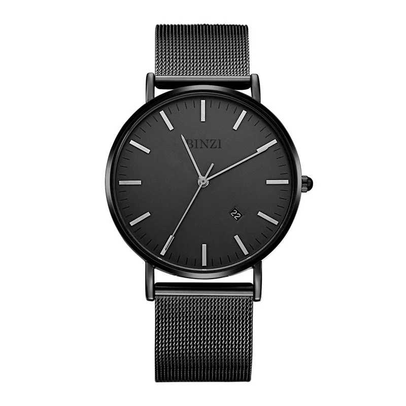mesh black Мужские часы Топ бренд Роскошные наручные часы Мужские часы ультра тонкие минималистичные кварцевые часы для мужчин s водонепроницаемые - Цвет: mesh black