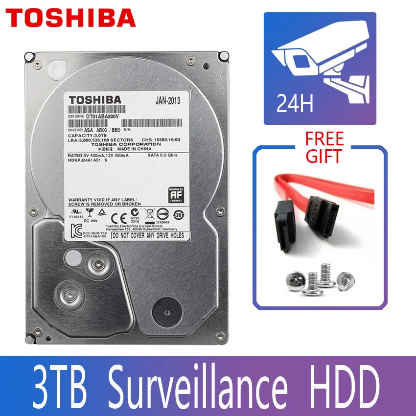 TOSHIBA 3 ТБ монитор наблюдения жесткий диск Hisk HDD DVR NVR CCTV 3000GB HD Внутренний SATA III 6
