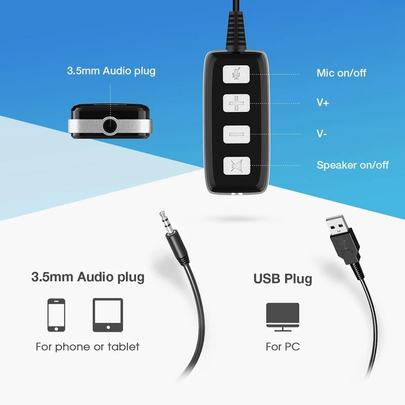 Mpow 218 Проводные стереонаушники обновлен usb-гарнитура и 3,5 мм двойной вилки шум шумоподавления гарнитура с кристально чистый микрофон для водителя