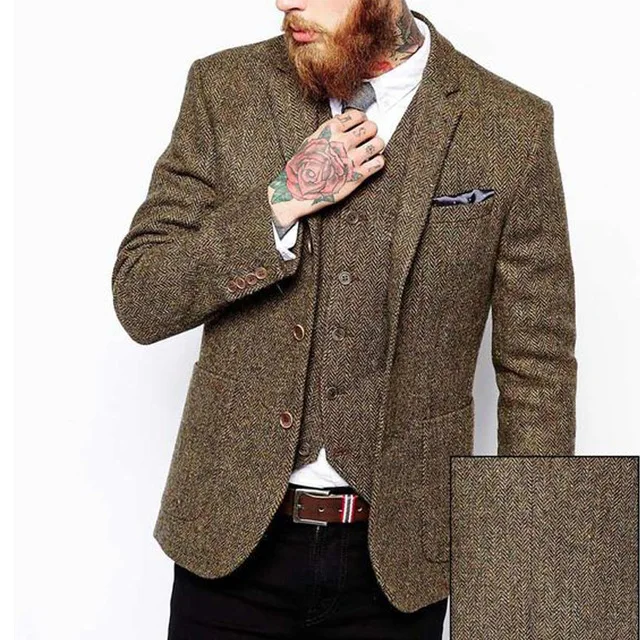 

2019 Latest Coat Pant Designs Men Tweed Suits Wool Herringbone British Style Custom Made Mens Suit Slim Fit Blazer Wedding Suits