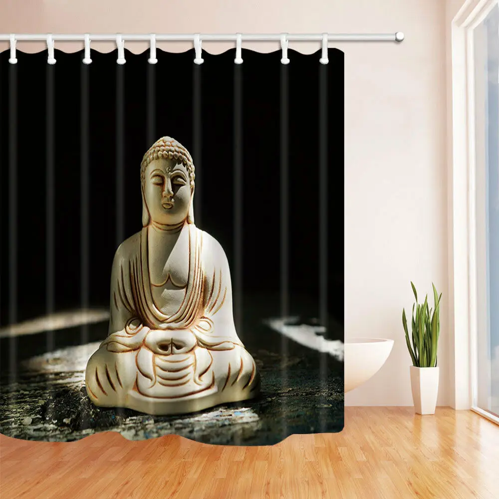 

3D Print Zen Buddha Stone Carving Shower Curtain Bathroom Waterproof Fabric