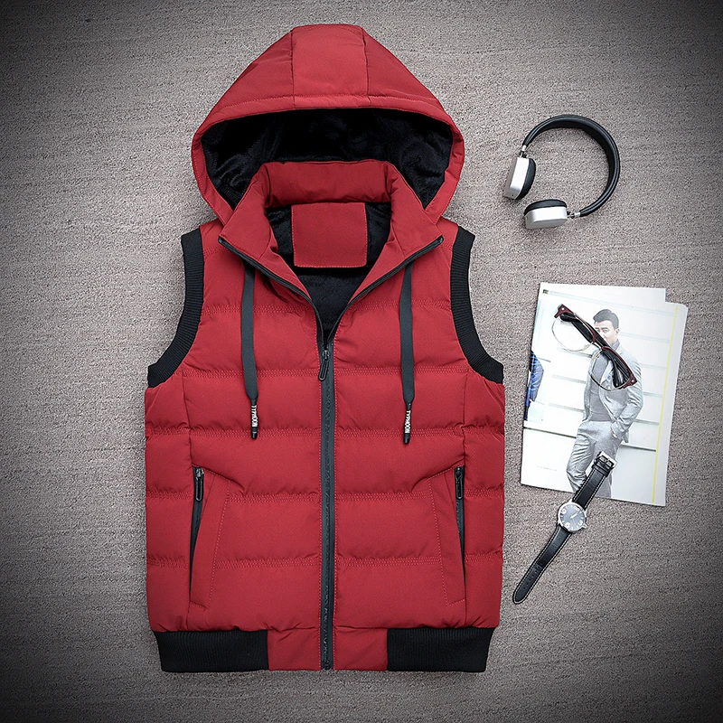 

Men Fashion Brand Men Hooded Vest New 2021 Winter Men's Sleeveless Jacket Army Solid color Vest Fashion Casual Coats Mens