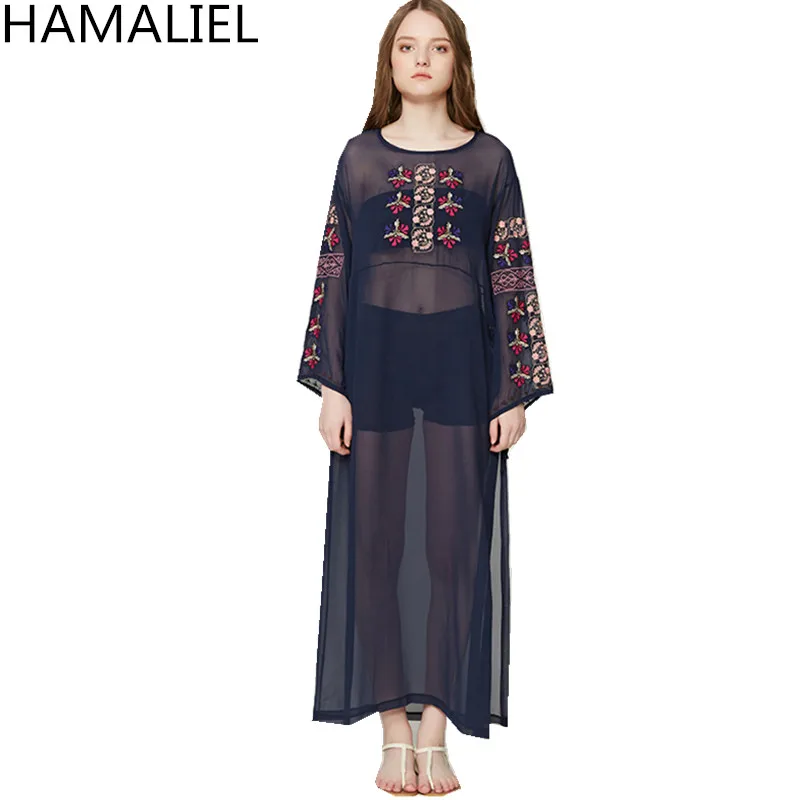Шифоновое длинное платье HAMALIEL в стиле бохо 2018 летнее женское с цветочной