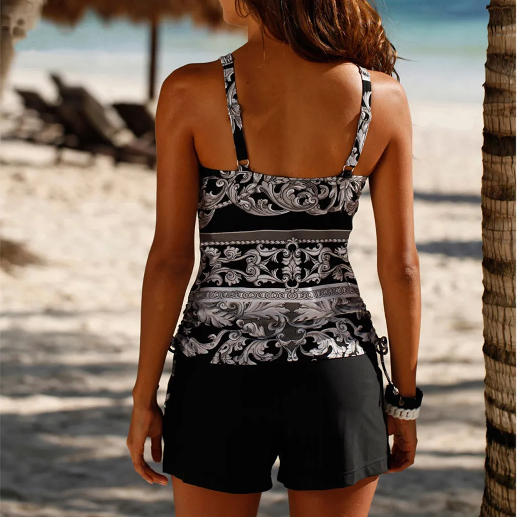 Женский купальник из двух частей танкини большого размера с шортами и v-образным
