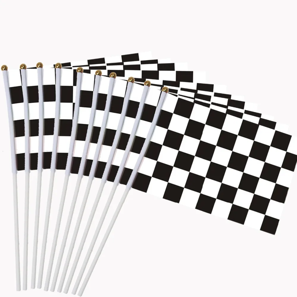

10pcs Checkered Racing Stock car Flag 14*21cm HandHeld Mini Flag With White Pole Vivid Color and Fade Resistant Hand Held