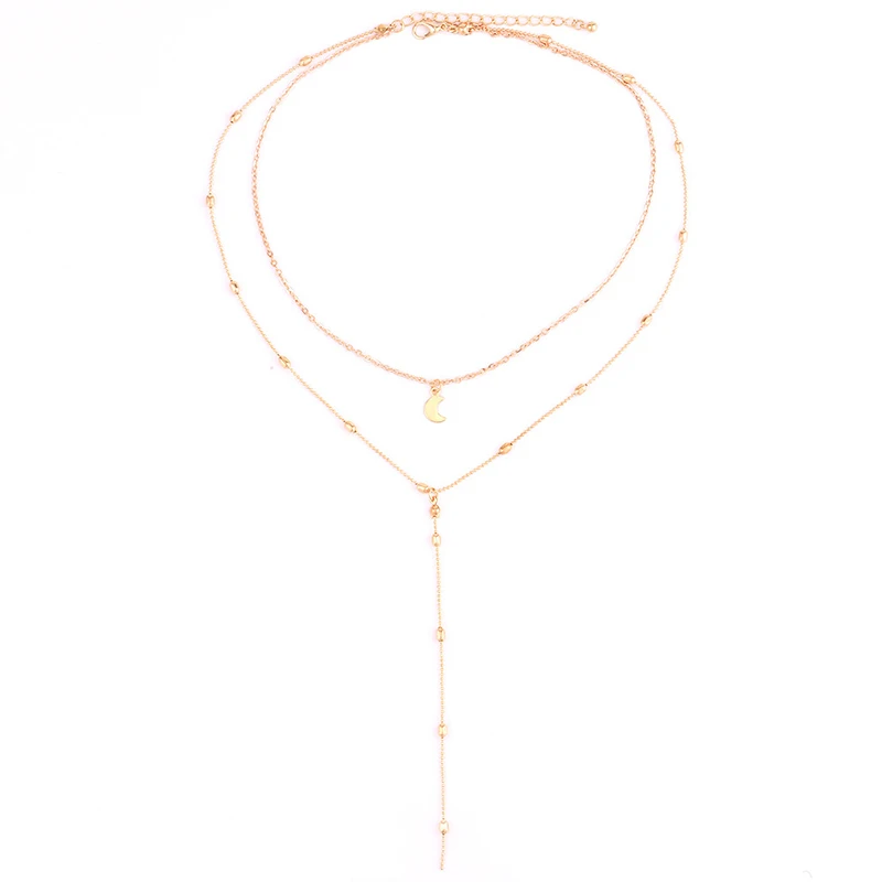 2 шт./компл. модные золотые Луны бусины цепь кулон многослойное длинное ожерелье