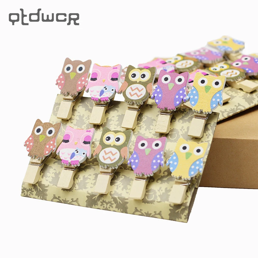 

10PCS/Bag Kawaii Owl Wooden Mini Clip With Hemp Rope for Photo Cartoon Paper DIY School Office Binding Supplies