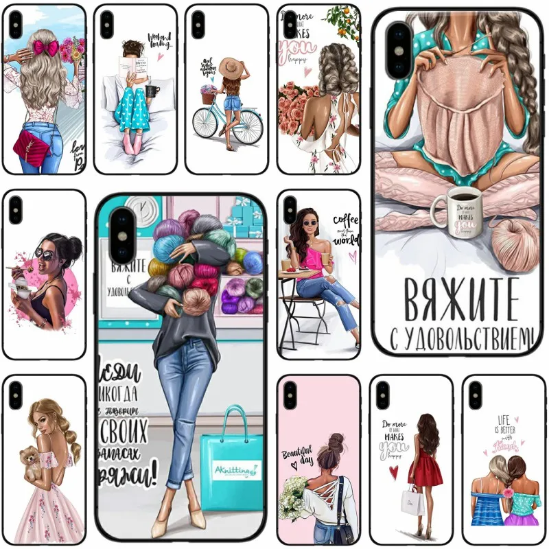 Для iPhone X XS XR Max для 5 5S 5C SE 6 S plus 7 8 плюс модные усердно работаем девочек Черная