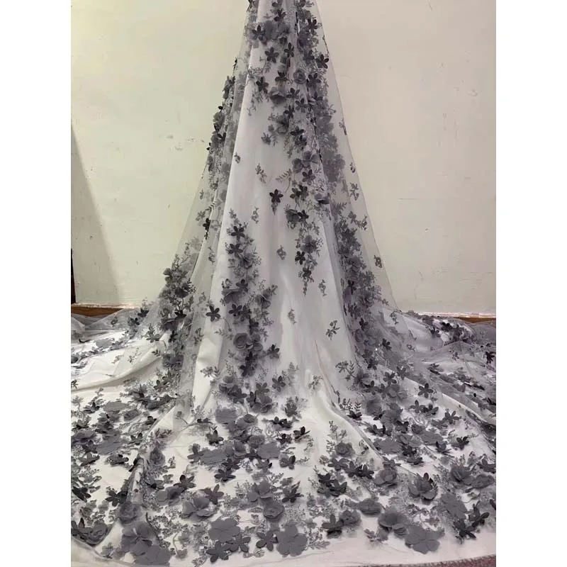 

2019 New 3D flowews Design African Lace Fabric High Quality French Embroidered Tulle Lace Fabric XHJUL131