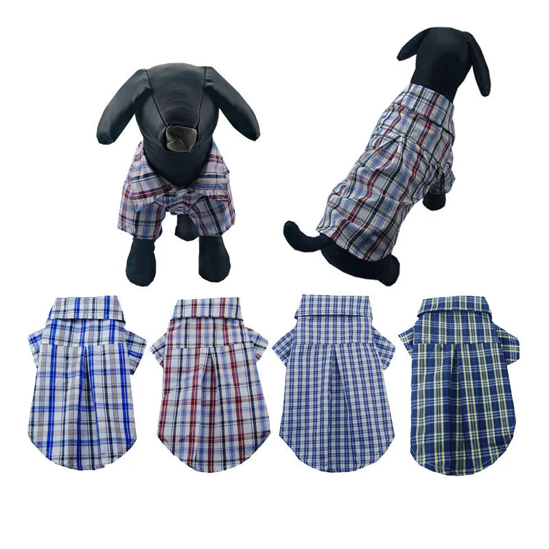 Дешевая хлопковая льняная летняя одежда для собак Рубашка клетчатая Одежда