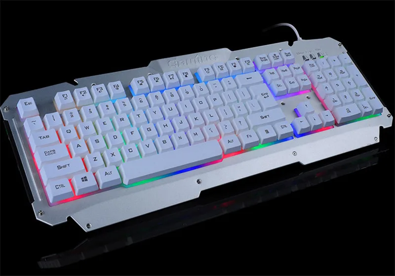Металл Радуга Клавиатура с подсветкой красочные светодиодный Gamer плавающей USB