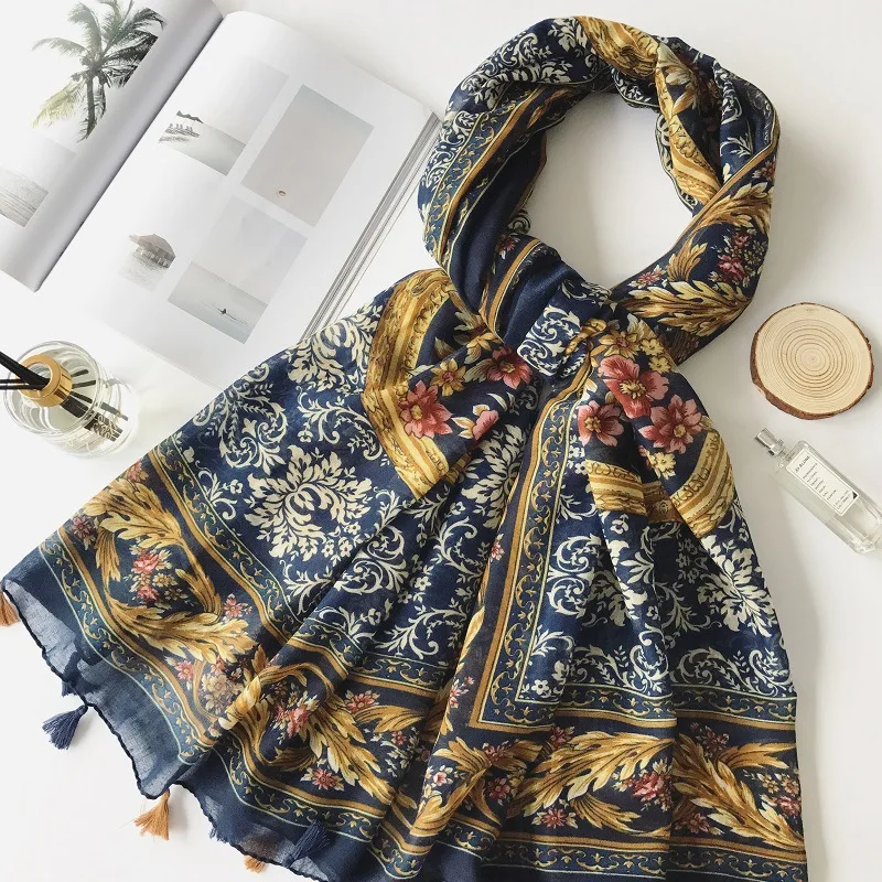 2017 New Vintage Flower Pattern Tassel Scarf Floral Shawls Headscarf Long Wrap Hijab Muffler Free Shipping |