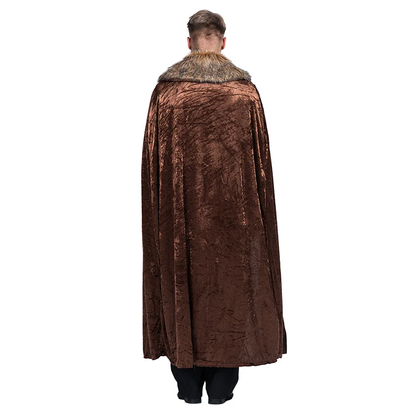 Cloak Eraspooky,, коричневый средневековый плащ, мужской костюм для Хэллоуина, для взрослых, рыцарь, Игра престолов, Длинная накидка, бархатная, меховая, зимняя одежда - Цвет: Cloak