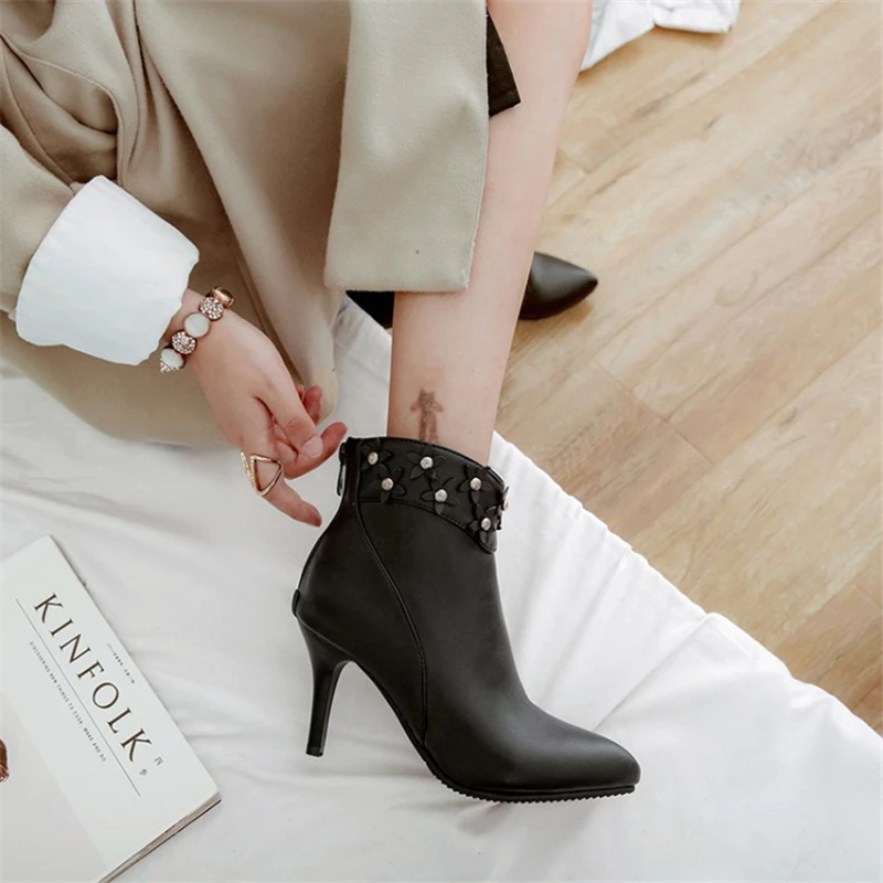 Новинка 2018 модные женские ботинки MSSTOR с аппликацией осенне-зимние черные офисные