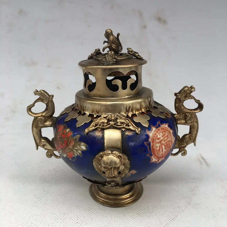 Antique QingDynasty Handmade silver &amp porcelain pot / censer Exquisite carving Hand-painted crafts best collection&amp adornment | Дом и