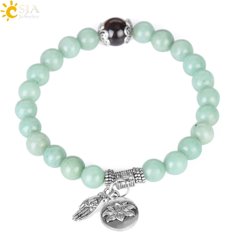 Браслет из бисера CSJA зеленый авантюрин ручной работы 10 мм браслет тигровый глаз