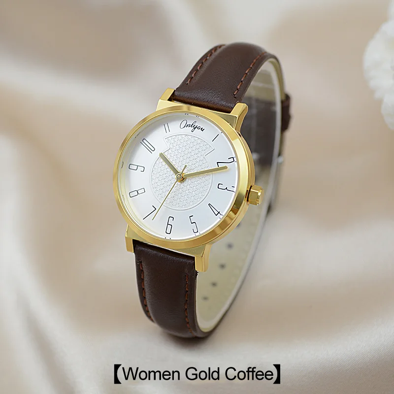 Onlyou Марка Женщины Мужчины Часы Кварцевые Кожаный Ремешок Мода Повседневная