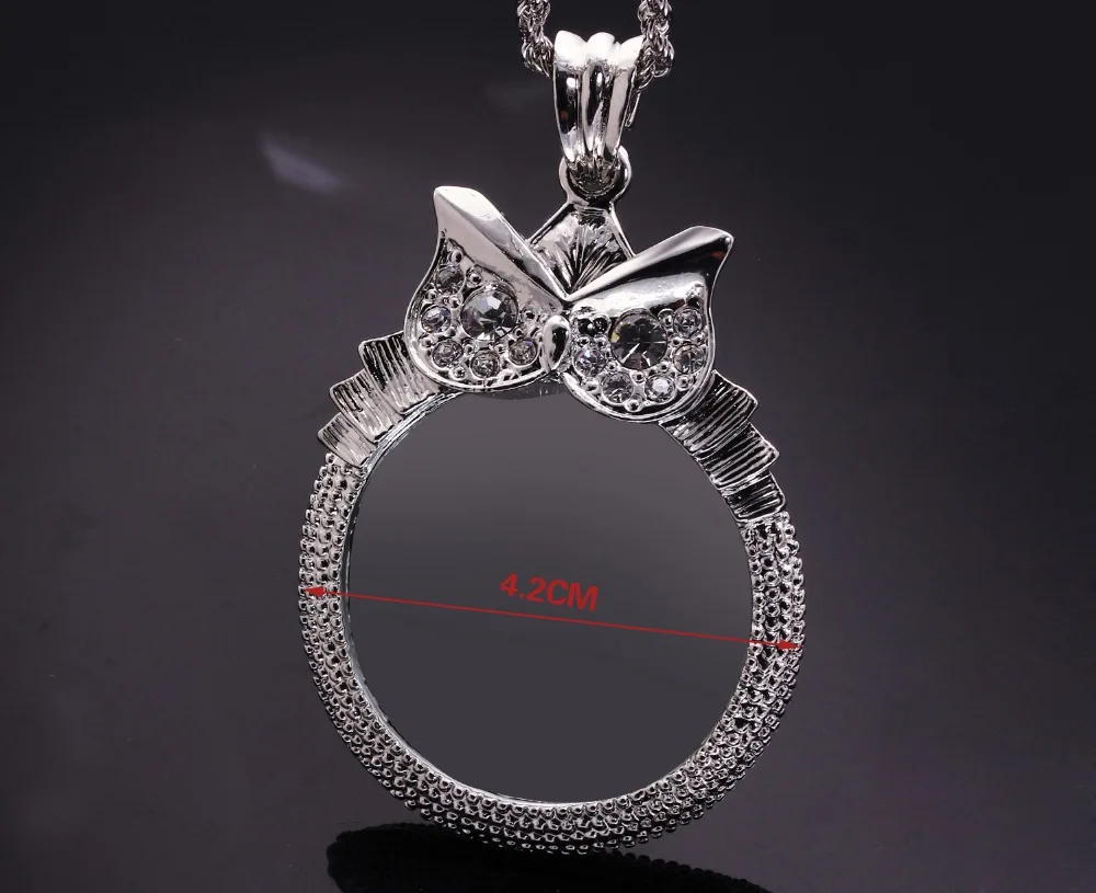 Родиевый цвет женское ожерелье с формой Совы 2X подвеска увеличительным стеклом