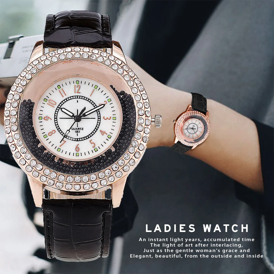 

2018 New And Fashion Women Rhinestone Watch Leather Strap Quartz Watch Reloj Mujer Hot Women Dress Watches Relogio Feminino