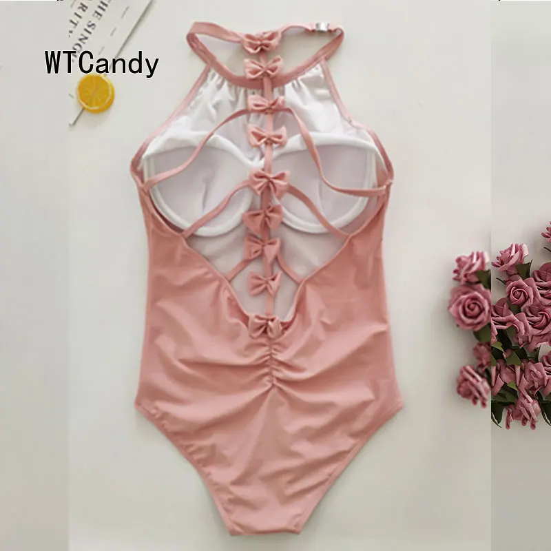 WTCandy пикантная с вырезом на спине и бантом Одна деталь Плавание одежда Для женщин