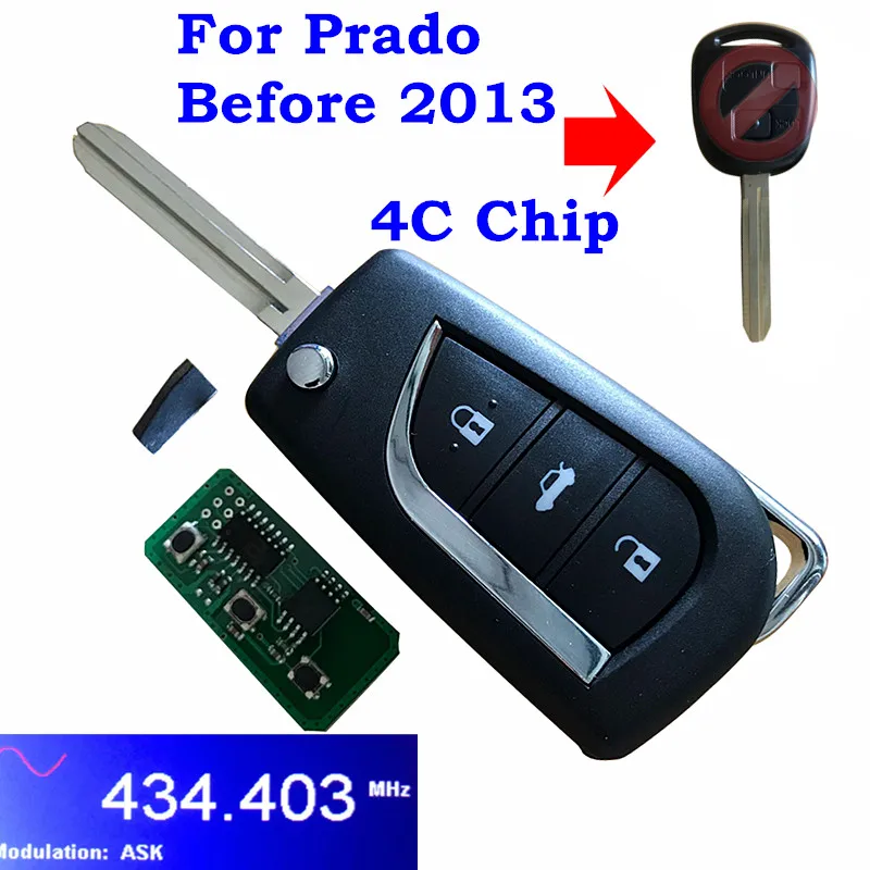 Обновленный складной ключ с 3 кнопками 433 МГц 4D67 4C Чип для Toyota Prado 120 RAV4 Kluger Avensis Tarago