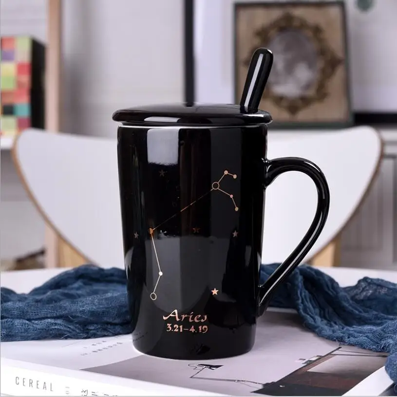 03 Aries Модная керамическая кружка, краткие созвездия, кофейная чашка, большая емкость, молочные чашки с подарочной коробкой, чайные кружки, подарок для влюбленных на день рождения - Цвет: 03 Aries