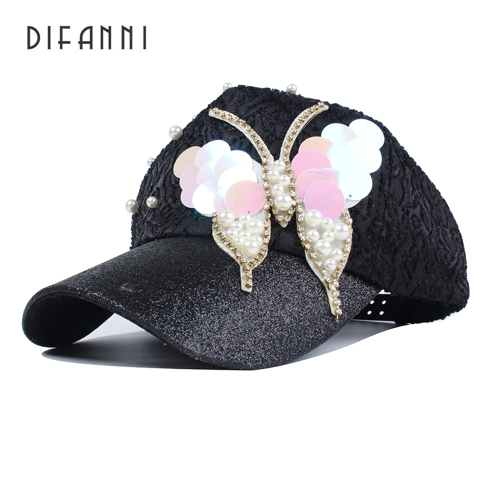 Бейсболка женская летняя с кружевом и жемчугом регулируемая | Аксессуары для